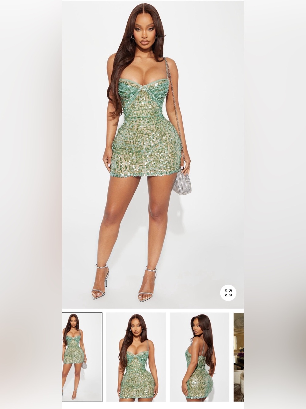 Fashion Nova Green Sequin Sweetheart Mini Dress